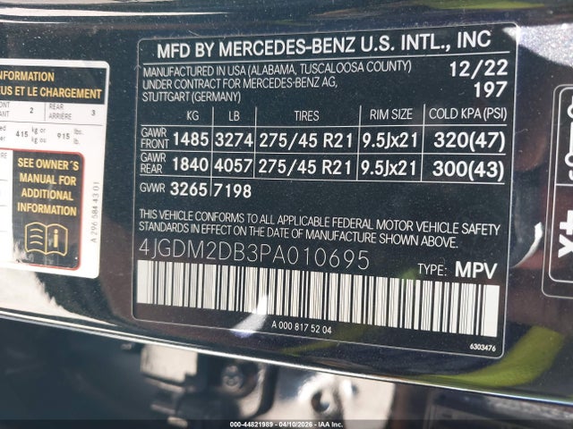 Продажа на аукционе авто 2023 Mercedes-benz Eqs 450+ Suv, vin: 4JGDM2DB3PA010695, номер лота: 44821989