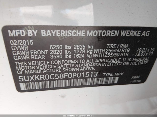 Продаж на аукціоні авто 2015 Bmw X5 Xdrive35i, vin: 5UXKR0C58F0P01513, номер лоту: 44822015