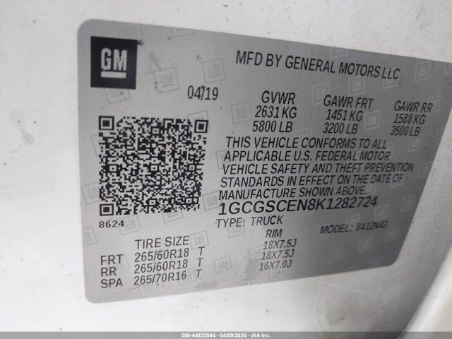 Продаж на аукціоні авто 2019 Chevrolet Colorado Lt, vin: 1GCGSCEN8K1282724, номер лоту: 44822044