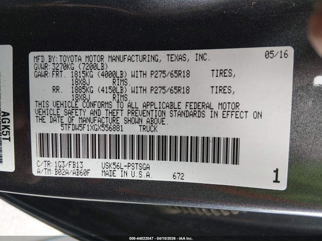 5TFDW5F1XGX556881 Toyota Tundra Crewmax Sr5/trd Pro