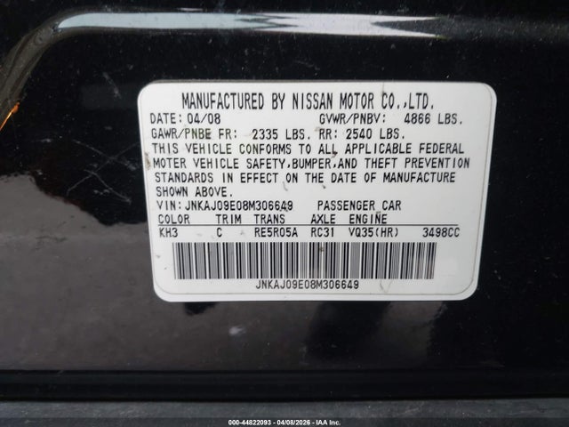 Aukcja sprzedaży 2008 Infiniti Ex35 Journey, vin: JNKAJ09E08M306649, numer aukcji: 44822093