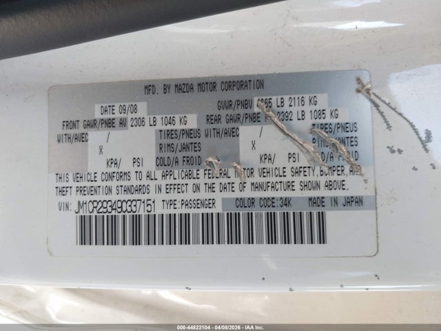 44822104 :رقم المزاد ، JM1CR293490337151 vin ، 2009 Mazda Mazda5 Sport مزاد بيع