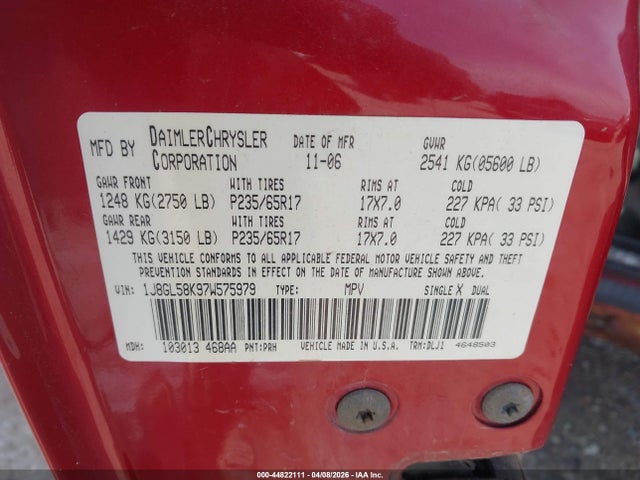 44822111 :رقم المزاد ، 1J8GL58K97W575979 vin ، 2007 Jeep Liberty Limited Edition مزاد بيع