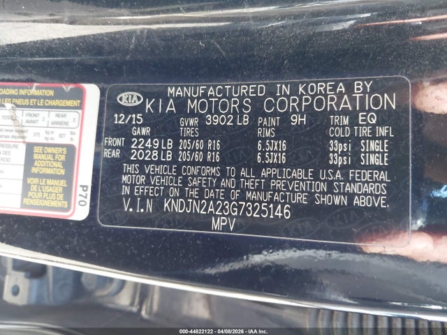2016 Kia Soul მანქანა იყიდება აუქციონზე, vin: KNDJN2A23G7325146, აუქციონის ნომერი: 44822122