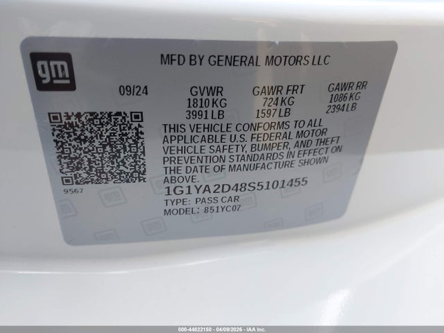1G1YA2D48S5101455 Chevrolet Corvette Stingray Rwd 1lt