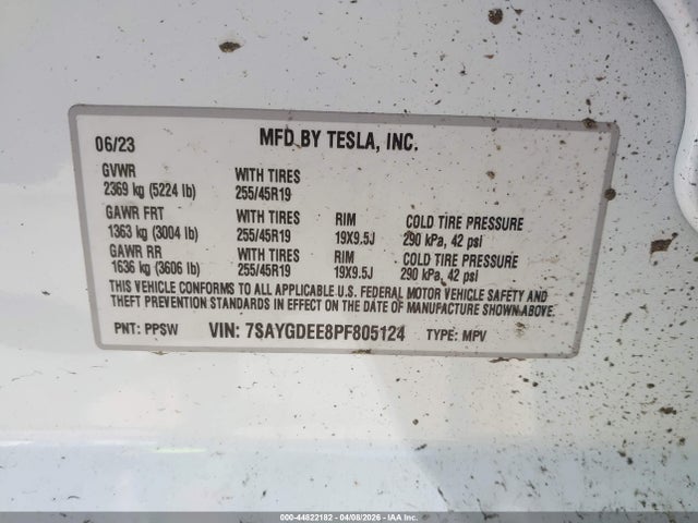 44822182 :رقم المزاد ، 7SAYGDEE8PF805124 vin ، 2023 Tesla Model Y Awd/long Range Dual Motor All-wheel Drive مزاد بيع