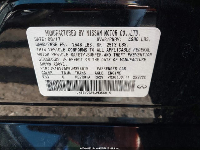 44822184 :رقم المزاد ، JN1EV7AP6JM356915 vin ، 2018 Infiniti Q50 3.0t Luxe مزاد بيع