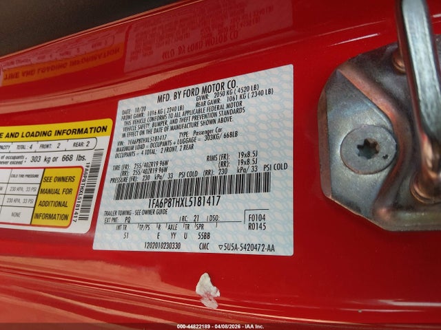 Продаж на аукціоні авто 2020 Ford Mustang Ecoboost Premium Fastback, vin: 1FA6P8THXL5181417, номер лоту: 44822189