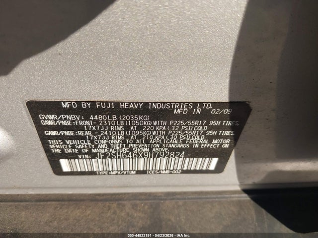 Продаж на аукціоні авто 2009 Subaru Forester 2.5x Limited, vin: JF2SH646X9H792824, номер лоту: 44822191