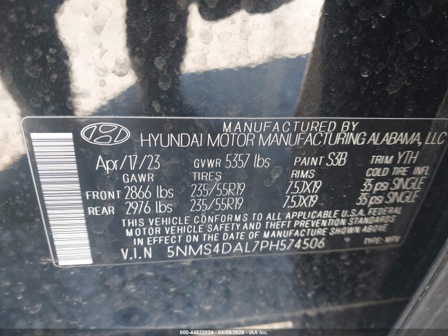 Продажа на аукционе авто 2023 Hyundai Santa Fe Limited, vin: 5NMS4DAL7PH574506, номер лота: 44822224