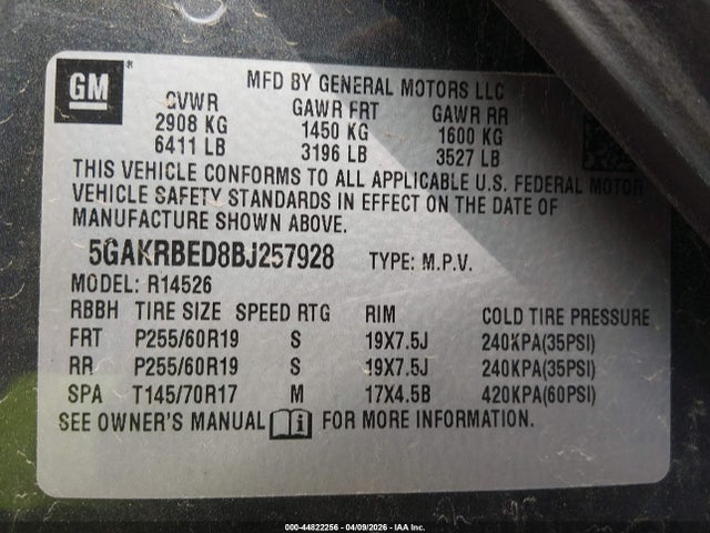 Aukcja sprzedaży 2011 Buick Enclave 1xl, vin: 5GAKRBED8BJ257928, numer aukcji: 44822256