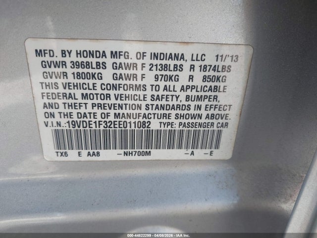 44822299 :رقم المزاد ، 19VDE1F32EE011082 vin ، 2014 Acura Ilx 2.0l مزاد بيع