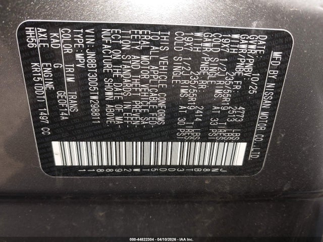 Aukcja sprzedaży 2026 Nissan Rogue Platinum, vin: JN8BT3DD5TW298811, numer aukcji: 44822304