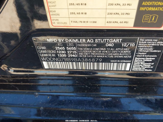Aukcja sprzedaży 2011 Mercedes-benz S 550, vin: WDDNG7BB9BA386879, numer aukcji: 44822315