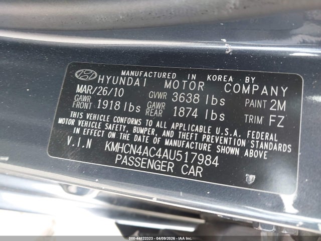44822323 :رقم المزاد ، KMHCN4AC4AU517984 vin ، 2010 Hyundai Accent Gls مزاد بيع