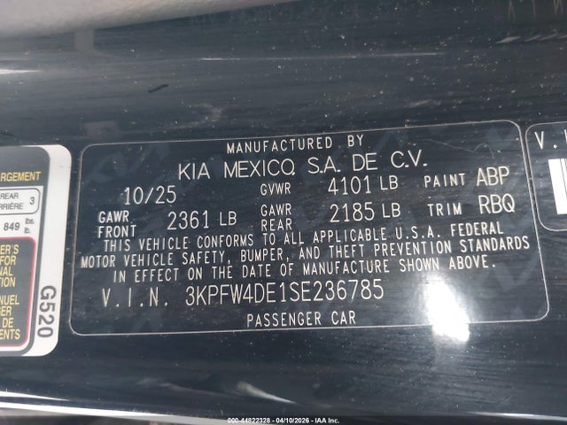 Aukcja sprzedaży 2025 Kia K4 Gt-line, vin: 3KPFW4DE1SE236785, numer aukcji: 44822328