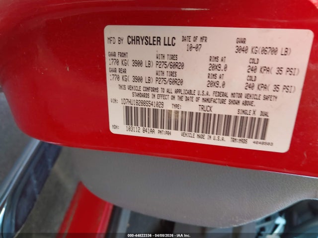 Продажа на аукционе авто 2008 Dodge Ram 1500 Slt, vin: 1D7HU18288S541029, номер лота: 44822336