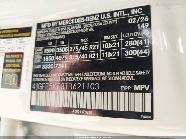 44822348 :رقم المزاد ، 4JGFF5KE8TB621103 vin ، 2026 Mercedes-benz Gls 450 4matic مزاد بيع