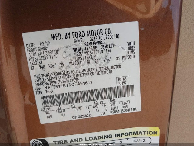 2012 FORD F-150 1FTFW1ET6CFA91617 Photo 8