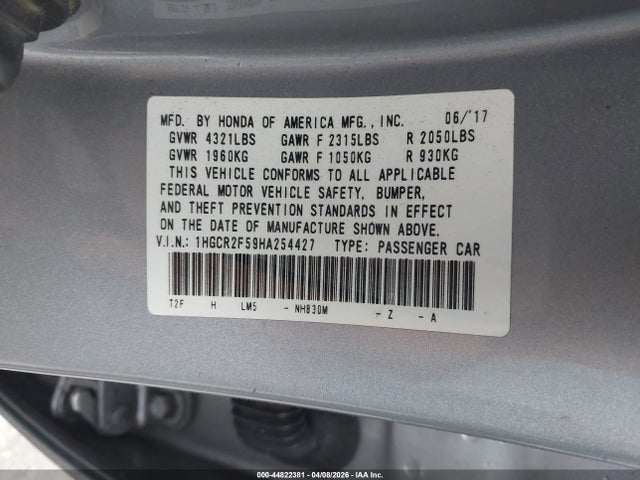 1HGCR2F59HA254427 Honda Accord Sport