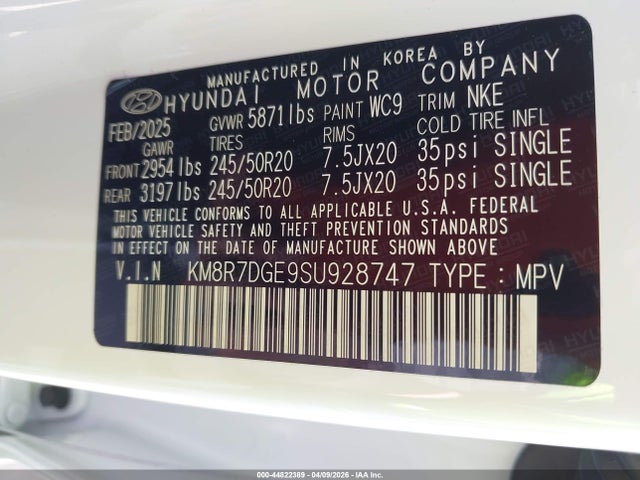 KM8R7DGE9SU928747 Hyundai Palisade Calligraphy Night Edition
