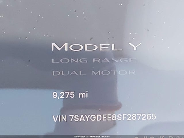 7SAYGDEE8SF287265 Tesla Model Y Long Range Dual Motor All-wheel Drive