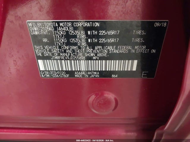 Toyota Rav4 Xle 2018 JTMRFREV9JD255898 Image 9