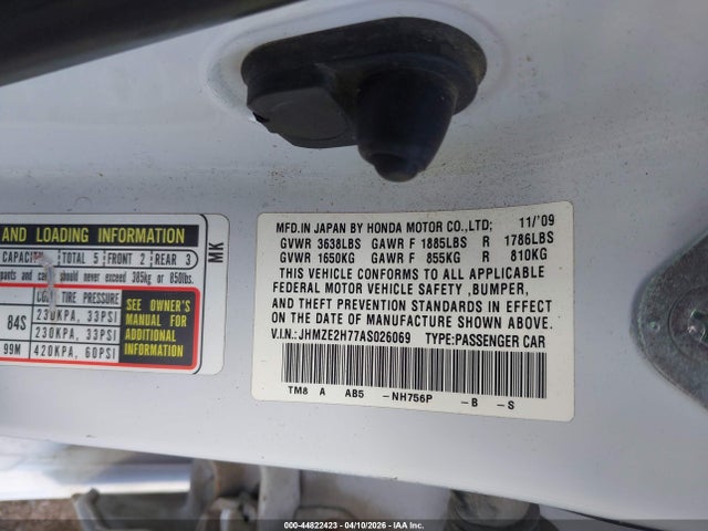 2010 HONDA INSIGHT JHMZE2H77AS026069 Photo 8