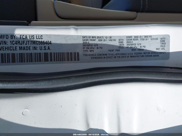 2021 Jeep Grand Cherokee Summit 4x4 მანქანა იყიდება აუქციონზე, vin: 1C4RJFJT7MC566404, აუქციონის ნომერი: 44822500