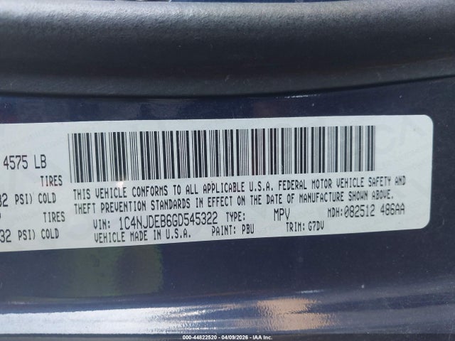 2016 Jeep Compass Latitude მანქანა იყიდება აუქციონზე, vin: 1C4NJDEB6GD545322, აუქციონის ნომერი: 44822520