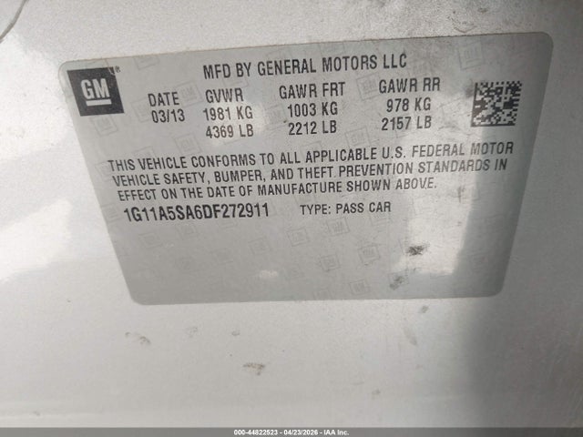 Продажа на аукционе авто 2013 Chevrolet Malibu 1fl, vin: 1G11A5SA6DF272911, номер лота: 44822523
