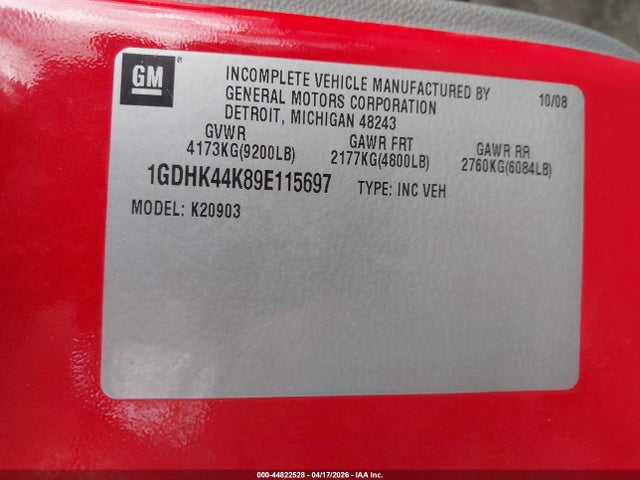 Auction sale of the 2009 Gmc Sierra 2500hd Work Truck, vin: 1GDHK44K89E115697, lot number: 44822528