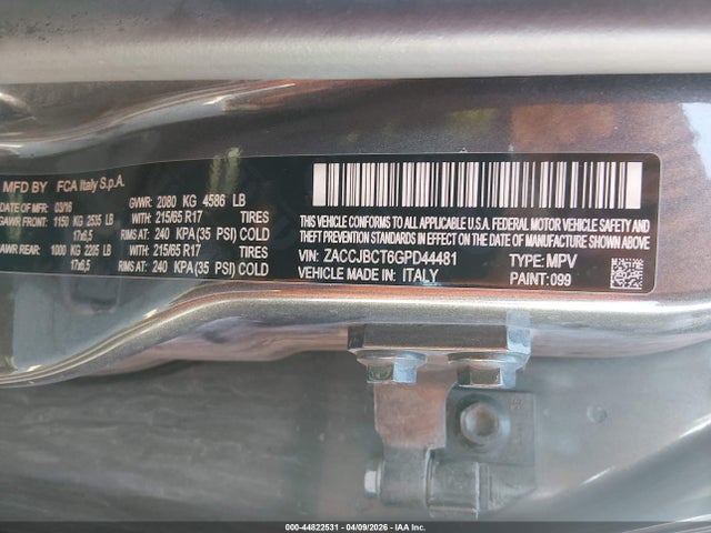 Aukcja sprzedaży 2016 Jeep Renegade Trailhawk, vin: ZACCJBCT6GPD44481, numer aukcji: 44822531