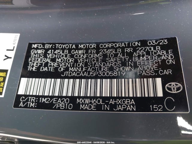 JTDACAAU5P3005819 Toyota PRIUS XLE