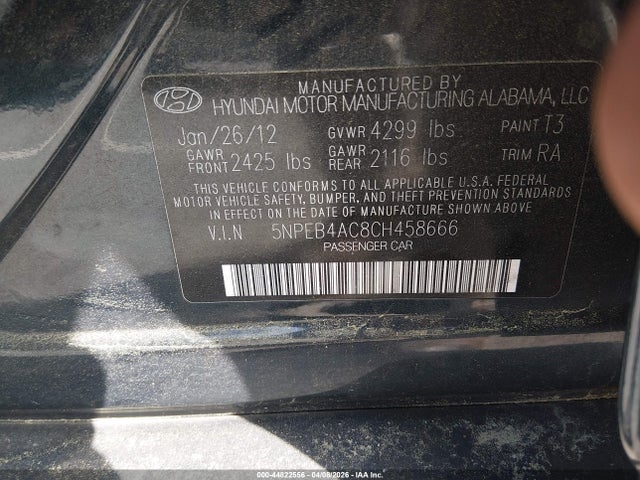 2012 HYUNDAI SONATA 5NPEB4AC8CH458666 Photo 8