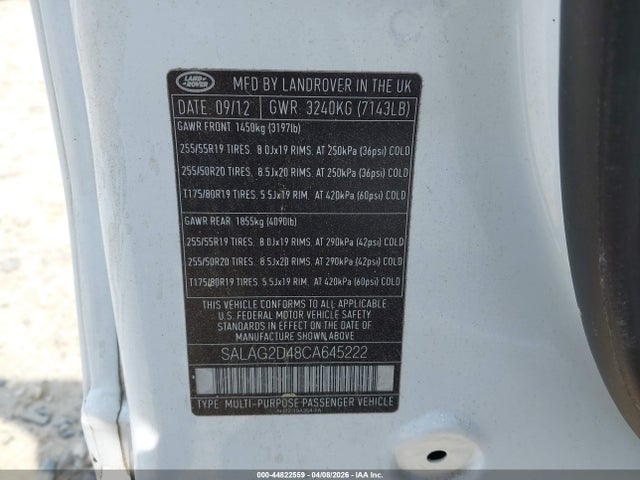 2012 LAND ROVER LR4 SALAG2D48CA645222 Photo 8