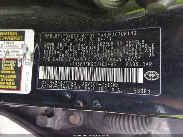 Aukcja sprzedaży 2014 Toyota Camry Se, vin: 4T1BF1FK9EU402486, numer aukcji: 44822561