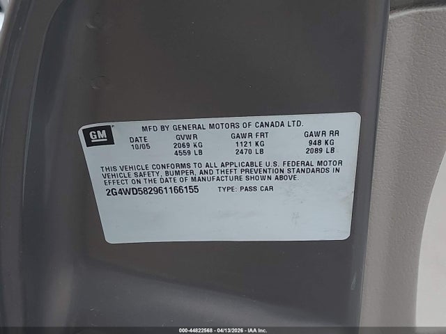 Aukcja sprzedaży 2006 Buick Lacrosse Cxl, vin: 2G4WD582961166155, numer aukcji: 44822568