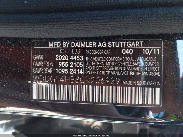 2012 Mercedes-benz C 250 Sport მანქანა იყიდება აუქციონზე, vin: WDDGF4HB3CR206929, აუქციონის ნომერი: 44822572