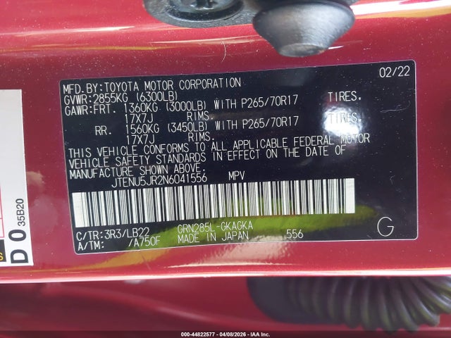 2022 TOYOTA 4RUNNER JTENU5JR2N6041556 Photo 8