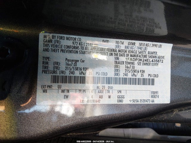 Aukcja sprzedaży 2014 Ford Focus Se, vin: 1FADP3K24EL435872, numer aukcji: 44822589