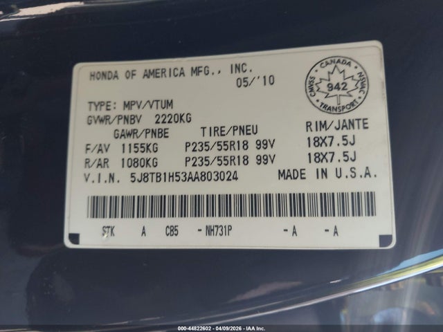 Продажа на аукционе авто 2010 Acura Rdx, vin: 5J8TB1H53AA803024, номер лота: 44822602