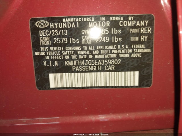 2014 Hyundai Azera Limited მანქანა იყიდება აუქციონზე, vin: KMHFH4JG5EA359802, აუქციონის ნომერი: 44822627