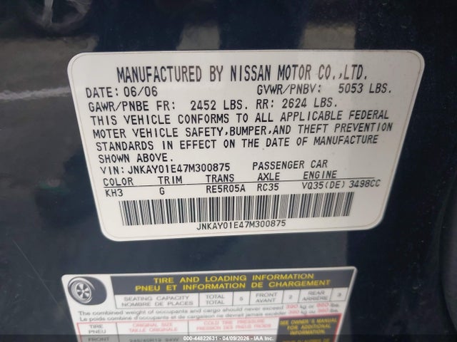 2007 Infiniti M35 Sport მანქანა იყიდება აუქციონზე, vin: JNKAY01E47M300875, აუქციონის ნომერი: 44822631