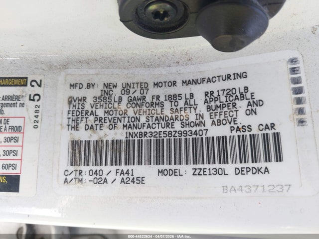 Продаж на аукціоні авто 2008 Toyota Corolla Ce, vin: 1NXBR32E58Z993407, номер лоту: 44822634