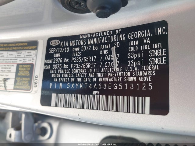 5XYKT4A63EG513125 KIA SORENTO LX