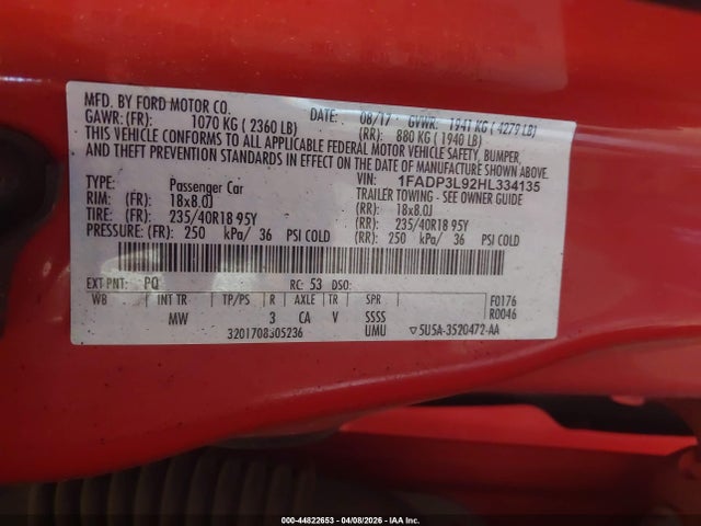 Aukcja sprzedaży 2017 Ford Focus St, vin: 1FADP3L92HL334135, numer aukcji: 44822653