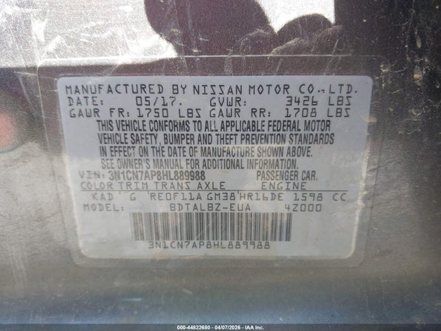 3N1CN7AP8HL889988 Nissan Versa 1.6 Sv