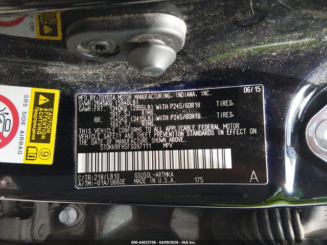 2015 TOYOTA HIGHLANDER 5TDKKRFH5FS097111 Photo 8