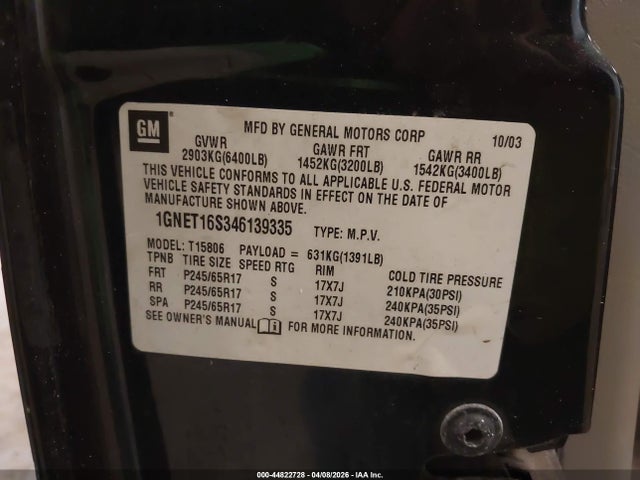 Продажа на аукционе авто 2004 Chevrolet Trailblazer Ext Ls, vin: 1GNET16S346139335, номер лота: 44822728